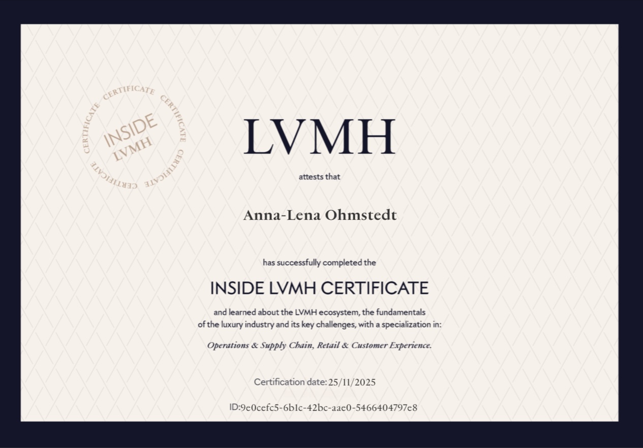 LVMH Inside Certificate